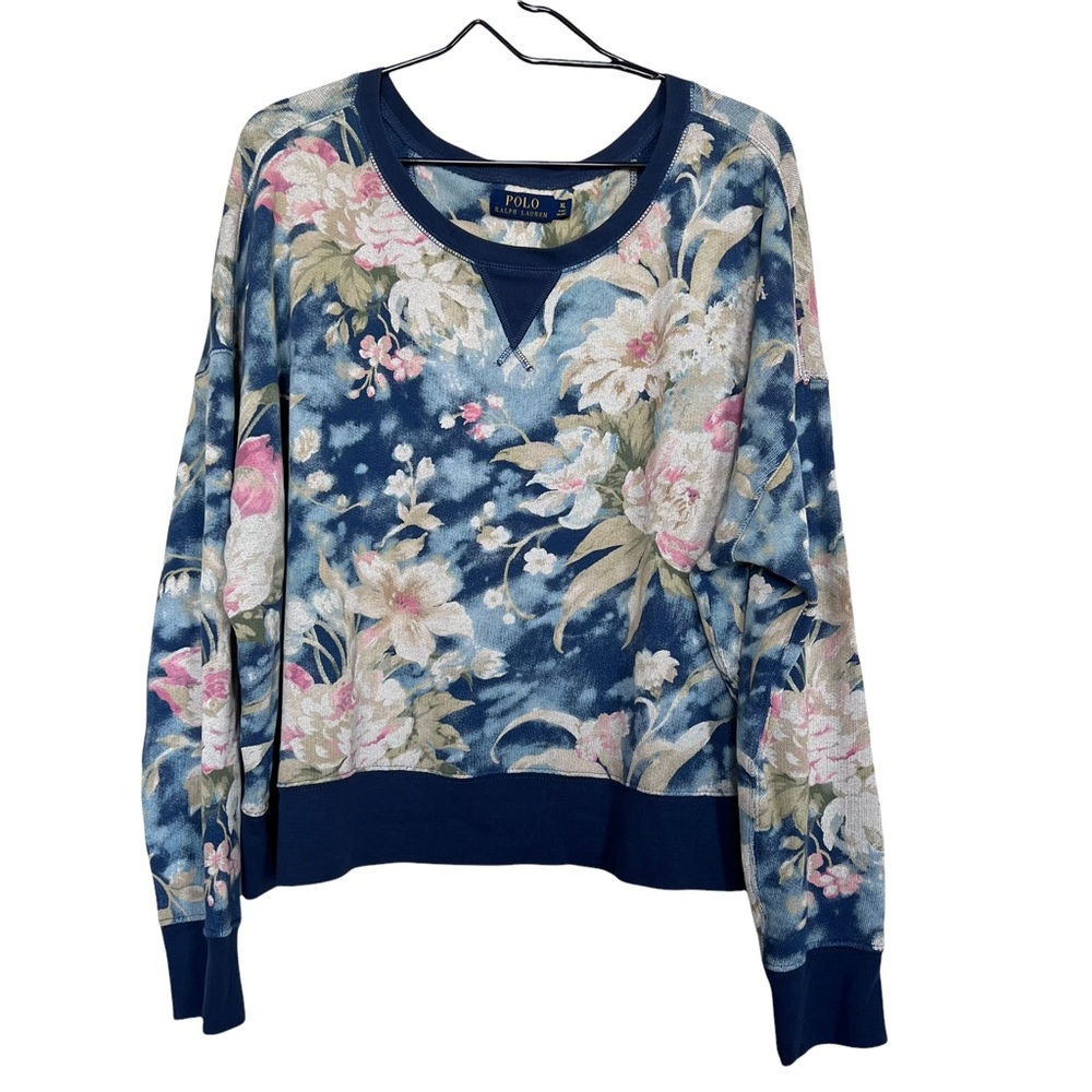 Polo Ralph Lauren Womens Sz XL Floral Print Cropped Boxy Sweatshirt